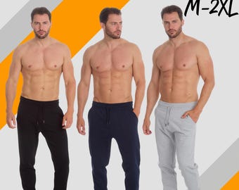 Mens Lounge Cuffed Pants Pyjama Pjs Joggers Style Bottom Brushed Fleece Cotton Rich Plain Soft Warm Nightwear
