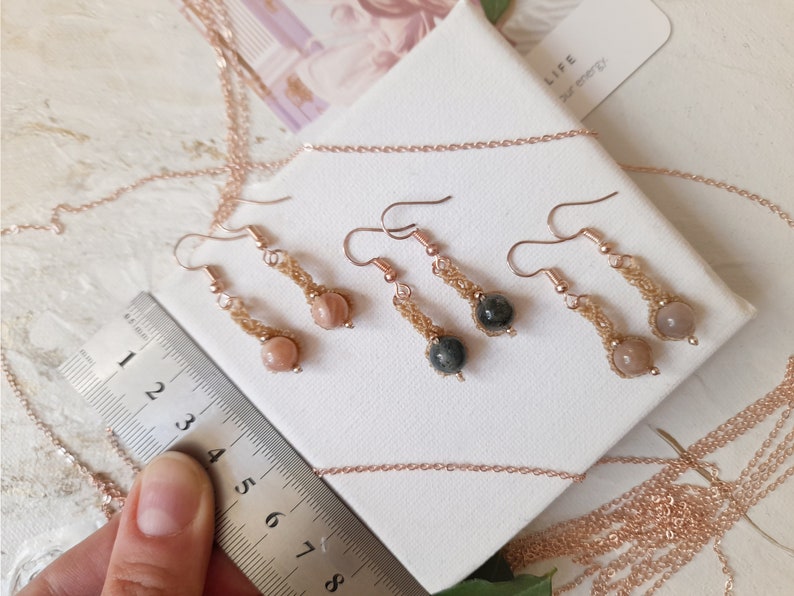 Rose Gold Earrings cute small ELEGANT EARRINGS Gemstone Earrings Moonstone Earrings Macrame Boho Earrings Crystal Earrings Elven Jewelry