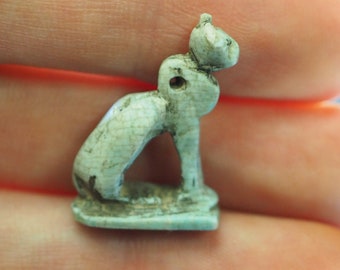 Ancient faience Cat Egyptian Goddess Bastet Amulet bead Pendant  Ptolemaic Period