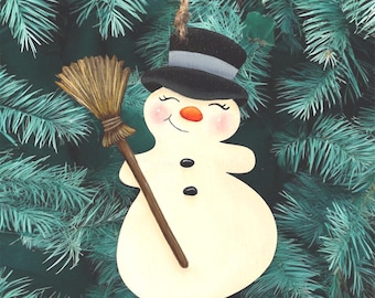 Snowman Ornament: Hand Painted Wooden Christmas Tree Decor