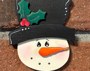 Snowman Ornament: Hand Painted Wooden Christmas Tree Decoration