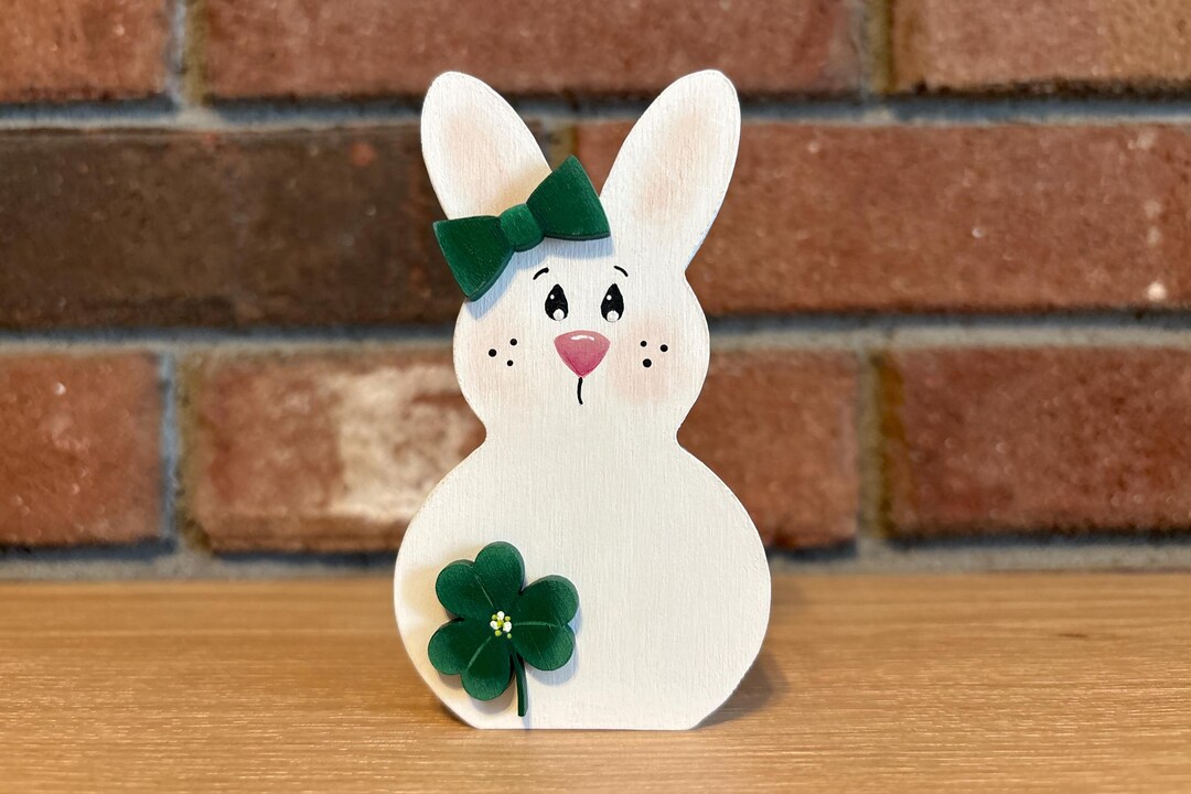 Shamrock Rabbit Shamrock Bunny, Hand Painted Wooden Irish Rabbit, Saint Patrick's Day ...