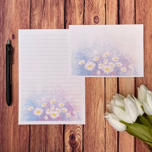 Juego de escritura Daisy A5 con acuarela, correo postal, Happy Post, Penpal, papelería personalizada, juego de cartas, papel y sobres para escribir A5, papel para notas
