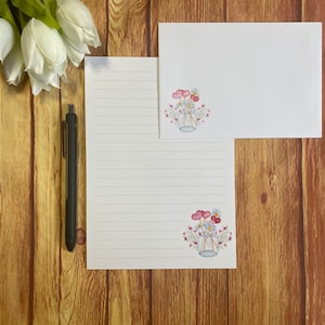 Juego de escritura A5 con corazones y margaritas, correo postal, Happy Post, amigo por correspondencia, papelería personalizada, juego de cartas, papel y sobres para escribir A5, papel para notas
