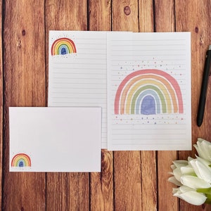 Conjunto de escrita Rainbow A5, correio tradicional, Happy Post, amigo por correspondência, papelaria personalizada, conjunto de cartas, papel de carta e envelopes A5, papel para anotações