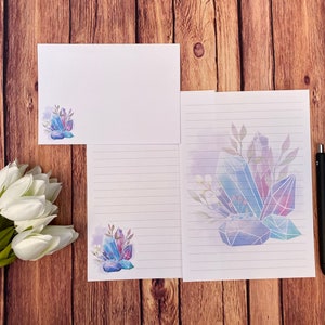 A5-schrijfset aquarel edelstenen, slakkenpost, Happy Post, penvriendje, briefpapier op maat, brievenset, briefpapier en enveloppen A5, notitiepapier