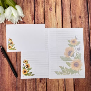 A5-schrijfset zonnebloem, slakkenpost, Happy Post, penvriendje, briefpapier op maat, brievenset, briefpapier en enveloppen A5, notitiepapier