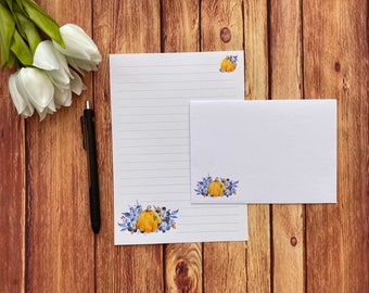 Floral Pumpkin A5 Writing Set, Snail Mail, Happy Post, Penpal, Custom Stationery, Letter Set, A5 Writing Paper and Envelopes, Note Paper