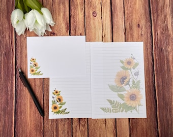 Sonnenblume A5 Briefpapier Set, Schneckenpost, Happy Post, Penpal, Custom Briefpapier, Briefset, A5 Briefpapier und Umschläge, Notizpapier