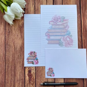 Set da scrittura A5 Books and Roses, posta ordinaria, Happy Post, Penpal, cancelleria personalizzata, set di lettere, carta da scrittura e buste A5, carta per appunti