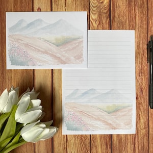 Juego de escritura Mountain A5, correo postal, Happy Post, Penpal, papelería personalizada, juego de cartas, papel y sobres para escribir A5, papel para notas