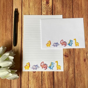 Juego de escritura A5 con forma de dinosaurio, correo postal, Happy Post, amigo por correspondencia, papelería personalizada, juego de cartas, sobres para juego de escritura A5, papel para notas
