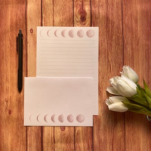 Juego de escritura A5 con fases lunares, correo postal, Happy Post, amigo por correspondencia, papelería personalizada, juego de cartas, sobres para juego de escritura A5, papel para notas