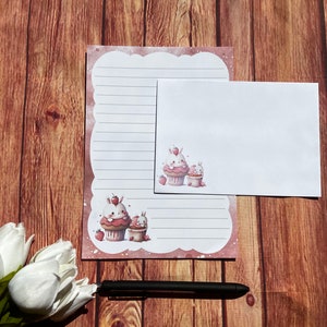 Juego de escritura Rabbit Cupcakes A5, correo postal, Happy Post, amigo por correspondencia, papelería personalizada, juego de cartas, papel y sobres para escribir A5, papel para notas
