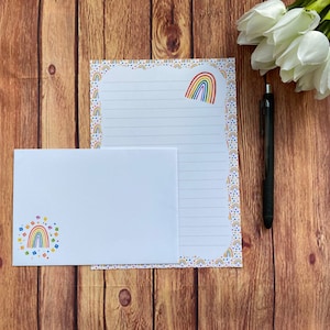 Rainbow Border A5-schrijfset, Snail Mail, Happy Post, penvriendje, aangepast briefpapier, brievenset, A5-schrijfset enveloppen, notitiepapier