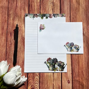 Juego de escritura A5 con regaderas de hortensias, correo postal, Happy Post, amigo por correspondencia, papelería personalizada, juego de cartas, sobres para juego de escritura A5, papel para notas
