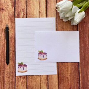 Juego de escritura con tarta de queso y cerezas, tamaño A5, correo postal, Happy Post, amigo por correspondencia, papelería personalizada, juego de cartas, sobres para juego de escritura, papel para notas