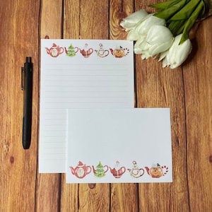 Juego de escritura A5 con teteras navideñas, correo postal, Happy Post, amigo por correspondencia, papelería personalizada, juego de cartas, papel y sobres para escribir A5, papel para notas