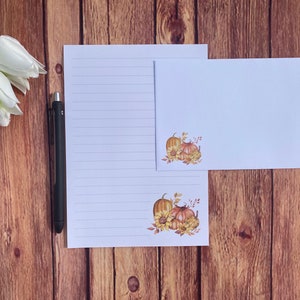 Juego de escritura A5 con calabaza y girasol, juego de escritura, amigo por correspondencia, papelería personalizada, juego de cartas, sobres para juego de escritura A5, papel para notas, Halloween