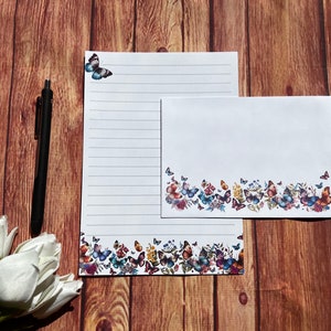 Juego de escritura Butterfly Row A5, juego de escritura, amigo por correspondencia, papelería personalizada, juego de cartas, papel y sobres para escribir A5, papel para notas