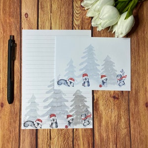 Kerstpinguïns A5-schrijfset, slakkenpost, Happy Post, penvriendje, aangepast briefpapier, brievenset, A5-briefpapier en enveloppen, notitiepapier