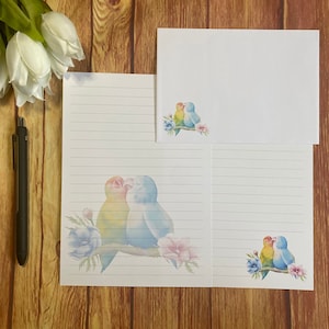 Set da scrittura Love Birds A5, posta ordinaria, Happy Post, Penpal, cancelleria personalizzata, set di lettere, carta da scrittura e buste A5, carta per appunti