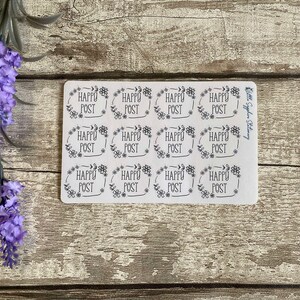 Zwarte bloemen Happy Post-stickers, slakkenpost, envelopdecor, ambacht, briefpapier, penvriend, notitiepapier, briefpapier, plannerstickers,