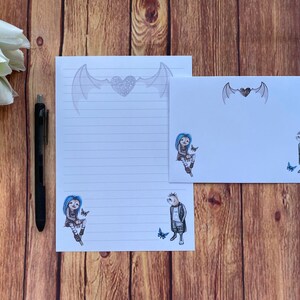 Juego de escritura A5 con perezosos góticos, correo postal, Happy Post, amigo por correspondencia, papelería personalizada, juego de cartas, sobres para juego de escritura A5, papel para notas