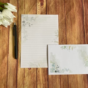 Juego de escritura A5 con ramas de eucalipto, correo postal, Happy Post, amigo por correspondencia, papelería personalizada, juego de cartas, sobres para juego de escritura A5, papel para notas