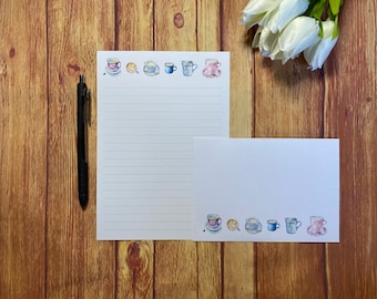 Juego de escritura Cuppas A5, correo postal, Happy Post, amigo por correspondencia, papelería personalizada, juego de cartas, papel y sobres A5 para escribir, papel para notas