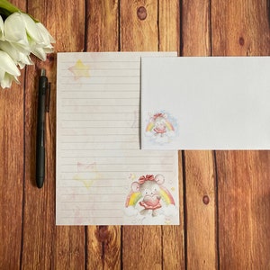 Muis en regenboog A5-schrijfset, slakkenpost, Happy Post, penvriend, briefpapier, aangepast briefpapier, brievenset, A5-schrijfset enveloppen, notitiepapier