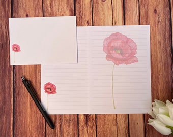 Single Poppy A5 Writing Set, Writing Set, Penpal, Custom Stationery Set, Letter Set, A5 Writing Set Envelopes, Note Paper