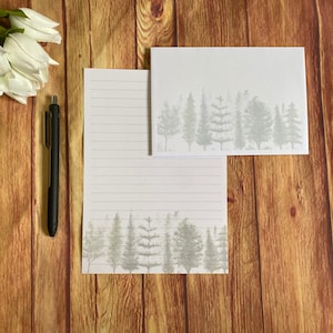 Juego de escritura A5 con árboles verdes, correo postal, Happy Post, amigo por correspondencia, papelería personalizada, juego de cartas, sobres para juego de escritura A5, papel para notas