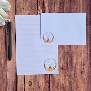 Juego de escritura personalizado con corona de calabaza, tamaño A5, juego de escritura, papelería personalizada para amigos por correspondencia, juego de cartas, papel y sobres para escribir, papel para notas