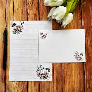 Juego de escritura A5 con diseño de abejas y flores, correo postal, Happy Post, amigos por correspondencia, papelería personalizada, juego de cartas, papel y sobres para escribir A5, papel para notas