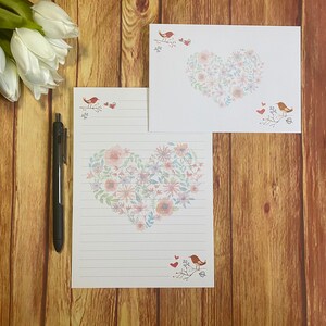 Juego de escritura con pájaros y corazones, tamaño A5, correo postal, Happy Post, amigo por correspondencia, papelería personalizada, juego de cartas, papel y sobres para escribir, tamaño A5, papel para notas