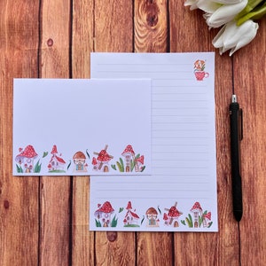 Paddenstoelenhuizen A5-schrijfset, slakkenpost, Happy Post, penvriend, briefpapier, aangepast briefpapier, brievenset, A5-schrijfset enveloppen, notitiepapier
