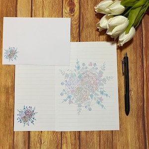 Juego de escritura con ramo de hortensias, juego de escritura, amigo por correspondencia, papelería personalizada, juego de cartas, papel y sobres para escribir A5, papel para notas