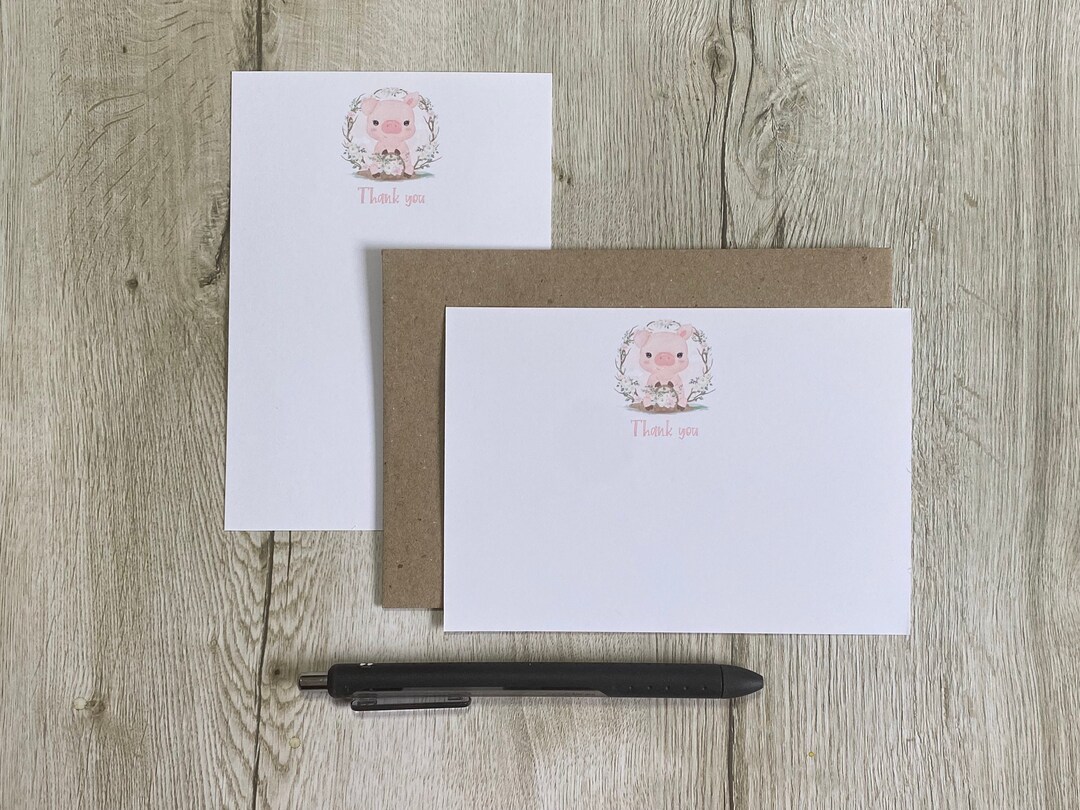 Personalised Pig A6 Note Cards, Set of 10, Envelopes Gift Set Writing ...