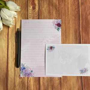 Set da scrittura A5 con fiori viola, posta ordinaria, Happy Post, Penpal, cancelleria personalizzata, set di lettere, carta da scrittura e buste A5, carta per appunti