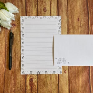 Grijze regenboogrand A5-schrijfset, Snail Mail, Happy Post, penvriend, briefpapier, aangepast briefpapier, brievenset, A5-schrijfset enveloppen, notitiepapier
