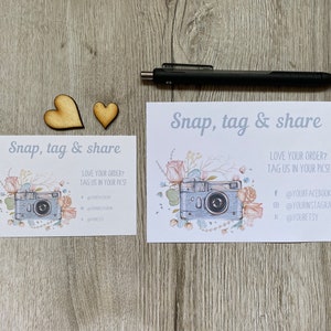 Tarjetas fotográficas con diseño floral de acuarela, para etiquetar y compartir, 25 unidades, papelería para pequeñas empresas, personalizables, tarjetas de presentación, insertos de embalaje