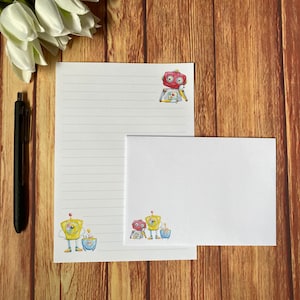 Juego de escritura A5 Robots, correo postal, Happy Post, amigo por correspondencia, papelería personalizada, juego de cartas, sobres para juego de escritura A5, papel para notas