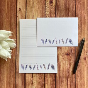 Juego de escritura A5 con plumas moradas, correo postal, Happy Post, amigo por correspondencia, papelería personalizada, juego de cartas, sobres para juego de escritura A5, papel para notas