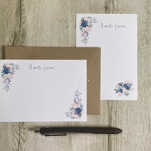 Tarjetas de notas personalizadas en rosa y azul, tamaño A6, juego de 10, sobres, juego de regalo, juego de escritura, papelería personalizada, juego de cartas, papel de notas, tarjeta de agradecimiento