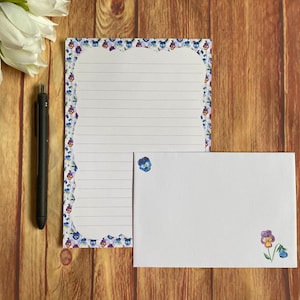 Juego de escritura A5 con borde violeta, correo postal, Happy Post, amigo por correspondencia, papelería personalizada, juego de cartas, sobres para juego de escritura A5, papel para notas, violeta