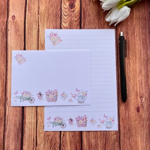 Paasbloemen A5-schrijfset, slakkenpost, Happy Post, penvriendje, briefpapier op maat, brievenset, briefpapier en enveloppen A5, notitiepapier