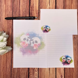 Juego de escritura con calaveras de acuarela, tamaño A5, para correo postal, Happy Post, Penpal, papelería personalizada, juego de cartas, papel y sobres para escribir, tamaño A5, papel para notas
