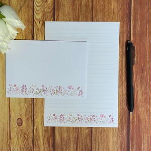 Juego de escritura A5 con flores silvestres rosas, correo postal, Happy Post, amigo por correspondencia, papelería personalizada, juego de cartas, sobres para juego de escritura A5, papel para notas