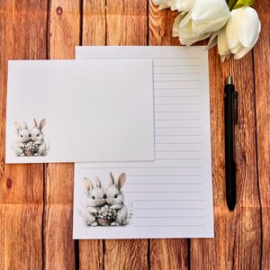 Juego de escritura A5 "Conejitos y huevos", correo postal, correo postal, amigo por correspondencia, papelería personalizada, juego de cartas, papel y sobres A5 para escribir, papel para notas